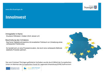 Förderplakat - Das vom Freistaat Thüringen geförderte Vorhaben wurde durch Mittel der Europäischen Union im Rahmen des Europäischen Fonds für regionale Entwicklung (EFRE) kofinanziert.